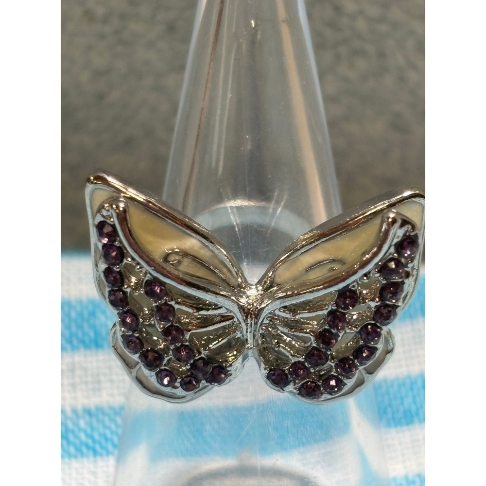 #11. Silver-tone Butterfly Purple Rhinestone Ring